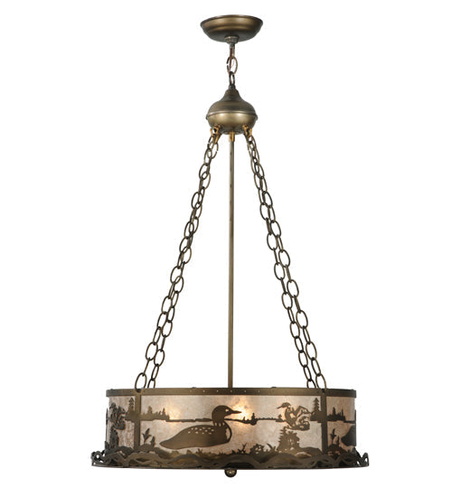 Meyda Lighting Loon 22" 4-Light Antique Copper Inverted Pendant Light With Silver Mica Shade Glasss