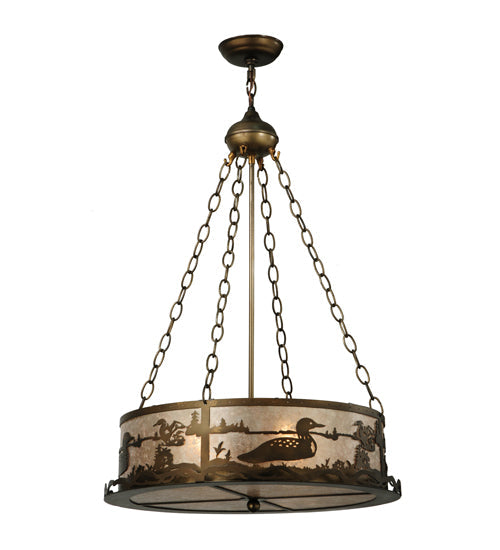 Meyda Lighting Loon 22" 4-Light Antique Copper Inverted Pendant Light With Silver Mica Shade Glasss