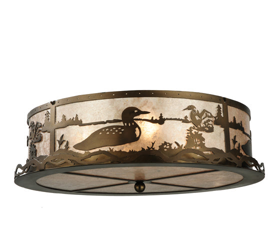 Meyda Lighting Loon 22" 4-Light Antique Copper Inverted Pendant Light With Silver Mica Shade Glasss