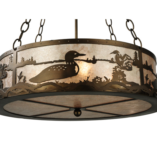 Meyda Lighting Loon 22" 4-Light Antique Copper Inverted Pendant Light With Silver Mica Shade Glasss