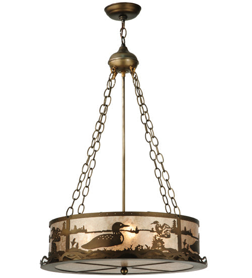 Meyda Lighting Loon 22" 4-Light Antique Copper Inverted Pendant Light With Silver Mica Shade Glasss