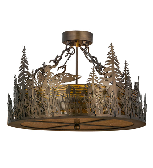 Meyda Lighting Loon 22" 4-Light Antique Copper Semi-flush Mount Ceiling Light With Amber Mica Shade Glass