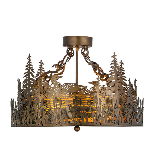 Meyda Lighting Loon 22" 4-Light Antique Copper Semi-flush Mount Ceiling Light With Amber Mica Shade Glass