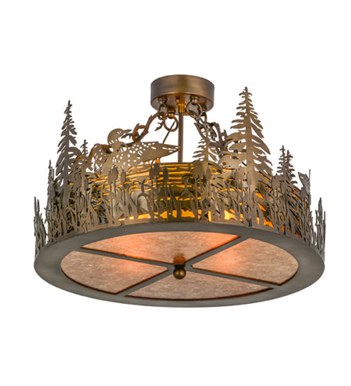 Meyda Lighting Loon 22" 4-Light Antique Copper Semi-flush Mount Ceiling Light With Amber Mica Shade Glass