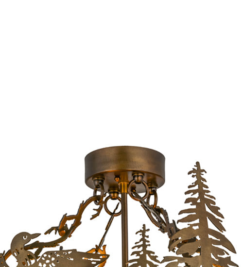 Meyda Lighting Loon 22" 4-Light Antique Copper Semi-flush Mount Ceiling Light With Amber Mica Shade Glass