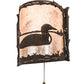 Meyda Lighting Loon 220794 9" Distressed Chestnut Right Wall Sconce With Silver Mica Shade Glass