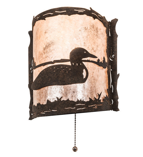 Meyda Lighting Loon 220794 9" Distressed Chestnut Right Wall Sconce With Silver Mica Shade Glass
