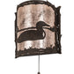 Meyda Lighting Loon 220794 9" Distressed Chestnut Right Wall Sconce With Silver Mica Shade Glass
