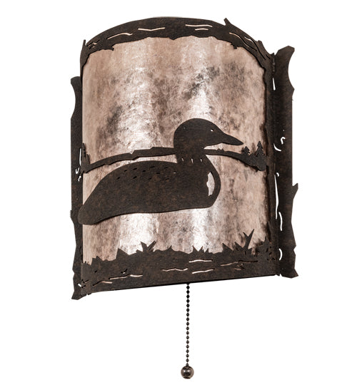Meyda Lighting Loon 220794 9" Distressed Chestnut Right Wall Sconce With Silver Mica Shade Glass