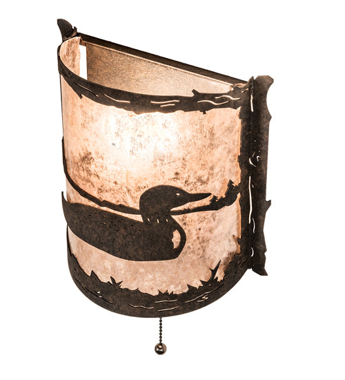 Meyda Lighting Loon 220794 9" Distressed Chestnut Right Wall Sconce With Silver Mica Shade Glass