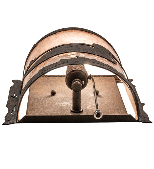 Meyda Lighting Loon 220794 9" Distressed Chestnut Right Wall Sconce With Silver Mica Shade Glass