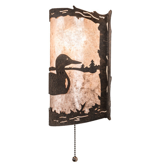 Meyda Lighting Loon 220794 9" Distressed Chestnut Right Wall Sconce With Silver Mica Shade Glass
