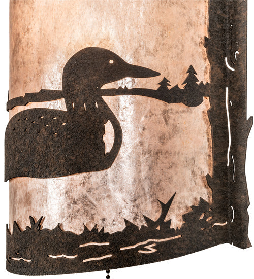 Meyda Lighting Loon 220794 9" Distressed Chestnut Right Wall Sconce With Silver Mica Shade Glass
