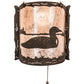 Meyda Lighting Loon 220794 9" Distressed Chestnut Right Wall Sconce With Silver Mica Shade Glass
