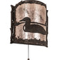 Meyda Lighting Loon 220796 9" Distressed Chestnut Left Wall Sconce With Silver Mica Shade Glass