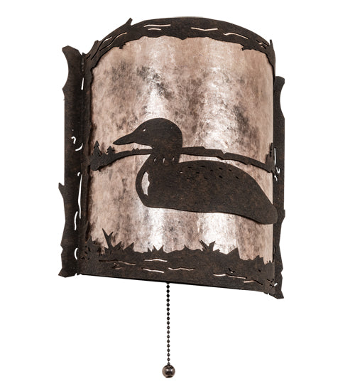 Meyda Lighting Loon 220796 9" Distressed Chestnut Left Wall Sconce With Silver Mica Shade Glass