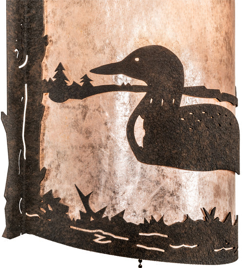 Meyda Lighting Loon 220796 9" Distressed Chestnut Left Wall Sconce With Silver Mica Shade Glass