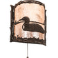 Meyda Lighting Loon 220796 9" Distressed Chestnut Left Wall Sconce With Silver Mica Shade Glass