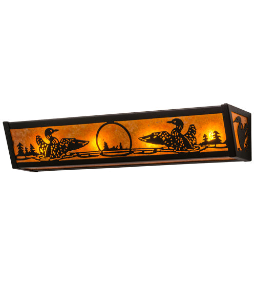 Meyda Lighting Loon 24" 4-Light Textured Black Vanity Light With Amber Mica Shade Glass