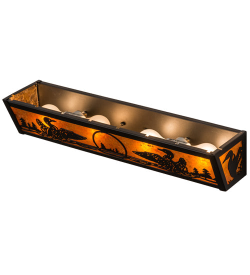 Meyda Lighting Loon 24" 4-Light Textured Black Vanity Light With Amber Mica Shade Glass