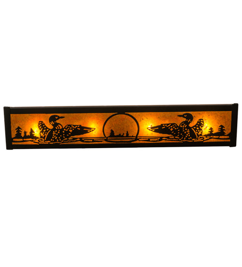 Meyda Lighting Loon 24" 4-Light Textured Black Vanity Light With Amber Mica Shade Glass