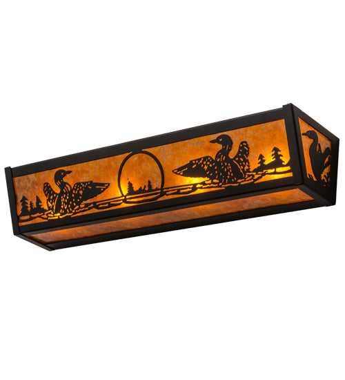 Meyda Lighting Loon 24" 4-Light Textured Black Vanity Light With Amber Mica Shade Glass