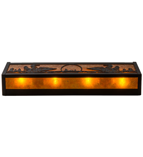 Meyda Lighting Loon 24" 4-Light Textured Black Vanity Light With Amber Mica Shade Glass