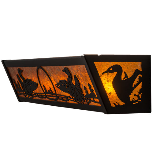 Meyda Lighting Loon 24" 4-Light Textured Black Vanity Light With Amber Mica Shade Glass