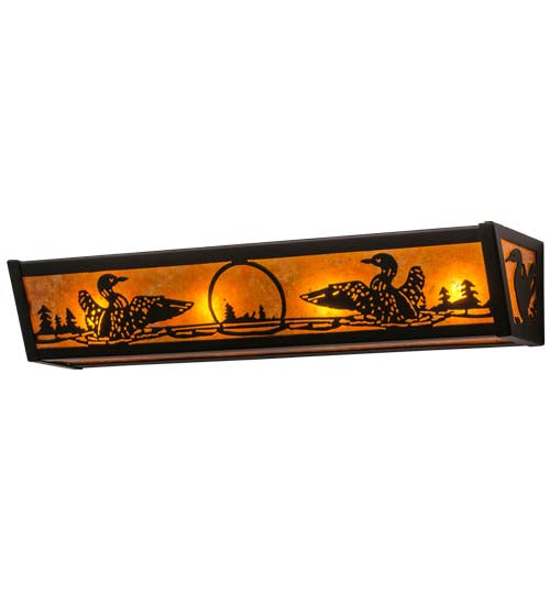 Meyda Lighting Loon 24" 4-Light Textured Black Vanity Light With Amber Mica Shade Glass