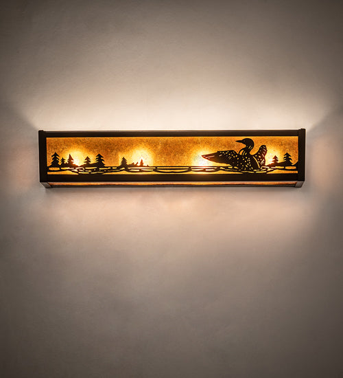 Meyda Lighting Loon 24" 4-Light Timeless Bronze Vein Vanity Light With Amber Mica Shade Glass