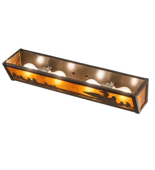 Meyda Lighting Loon 24" 4-Light Timeless Bronze Vein Vanity Light With Amber Mica Shade Glass