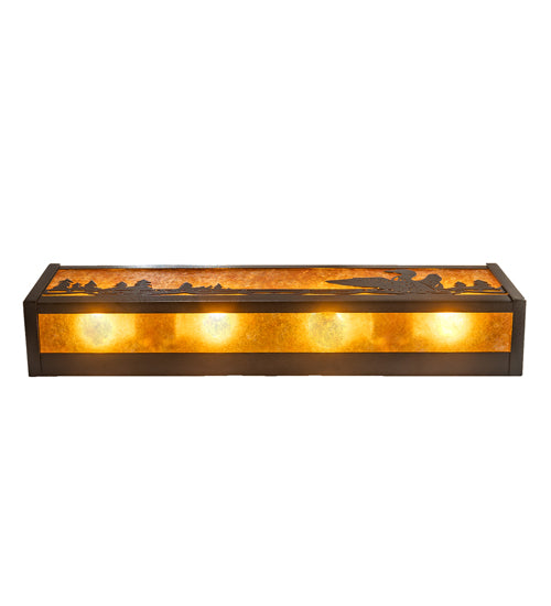 Meyda Lighting Loon 24" 4-Light Timeless Bronze Vein Vanity Light With Amber Mica Shade Glass