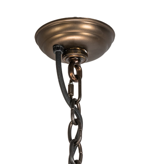 Meyda Lighting Loon 26" 6-Light Antique Copper Inverted Pendant Light With Blue Green Shade Glass