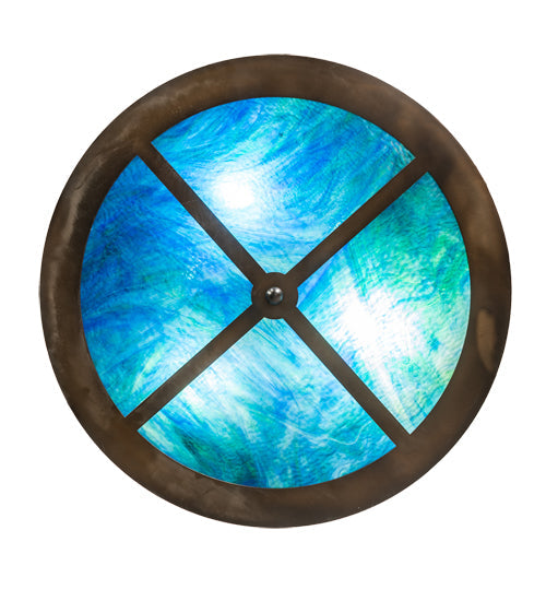 Meyda Lighting Loon 26" 6-Light Antique Copper Inverted Pendant Light With Blue Green Shade Glass