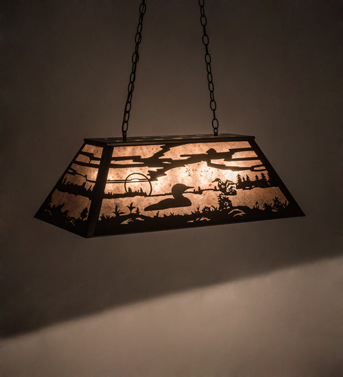 Meyda Lighting Loon 33" 6-Light Antique Copper Island Pendant Light With Silver Mica Shade Glass