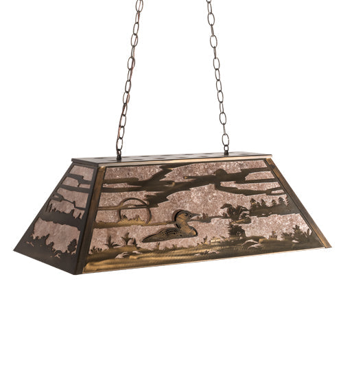 Meyda Lighting Loon 33" 6-Light Antique Copper Island Pendant Light With Silver Mica Shade Glass