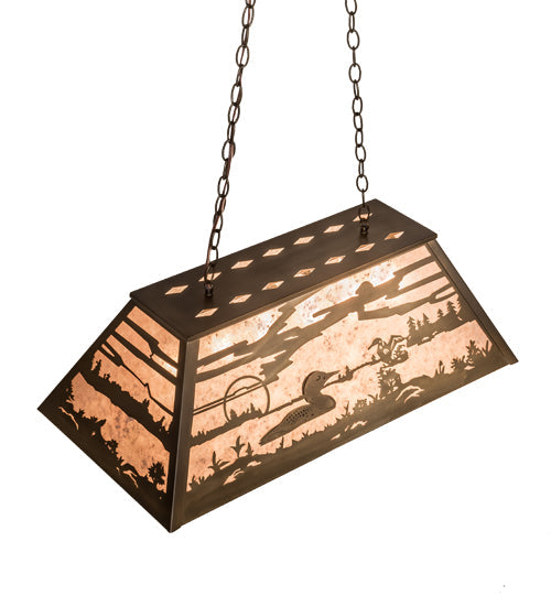 Meyda Lighting Loon 33" 6-Light Antique Copper Island Pendant Light With Silver Mica Shade Glass