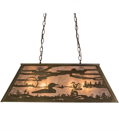 Meyda Lighting Loon 33" 6-Light Antique Copper Island Pendant Light With Silver Mica Shade Glass