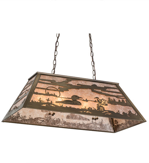 Meyda Lighting Loon 33" 6-Light Antique Copper Island Pendant Light With Silver Mica Shade Glass