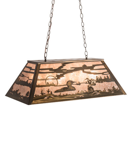 Meyda Lighting Loon 33" 6-Light Antique Copper Island Pendant Light With Silver Mica Shade Glass