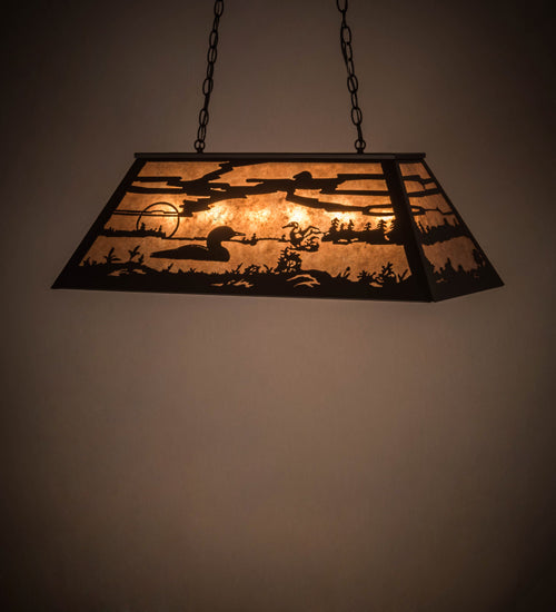 Meyda Lighting Loon 33" 6-Light Textured Black Island Pendant Light With Silver Mica Shade Glass