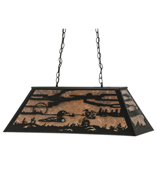 Meyda Lighting Loon 33" 6-Light Textured Black Island Pendant Light With Silver Mica Shade Glass