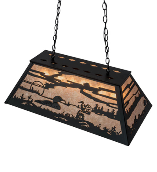 Meyda Lighting Loon 33" 6-Light Textured Black Island Pendant Light With Silver Mica Shade Glass