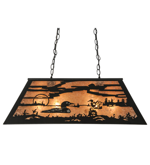 Meyda Lighting Loon 33" 6-Light Textured Black Island Pendant Light With Silver Mica Shade Glass
