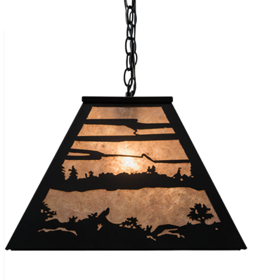 Meyda Lighting Loon 33" 6-Light Textured Black Island Pendant Light With Silver Mica Shade Glass