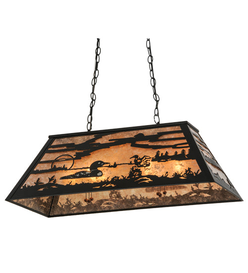 Meyda Lighting Loon 33" 6-Light Textured Black Island Pendant Light With Silver Mica Shade Glass