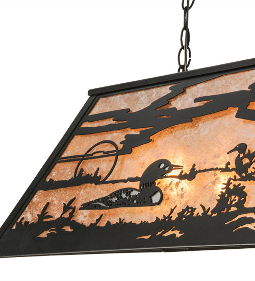 Meyda Lighting Loon 33" 6-Light Textured Black Island Pendant Light With Silver Mica Shade Glass