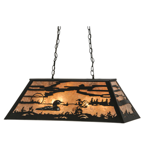 Meyda Lighting Loon 33" 6-Light Textured Black Island Pendant Light With Silver Mica Shade Glass