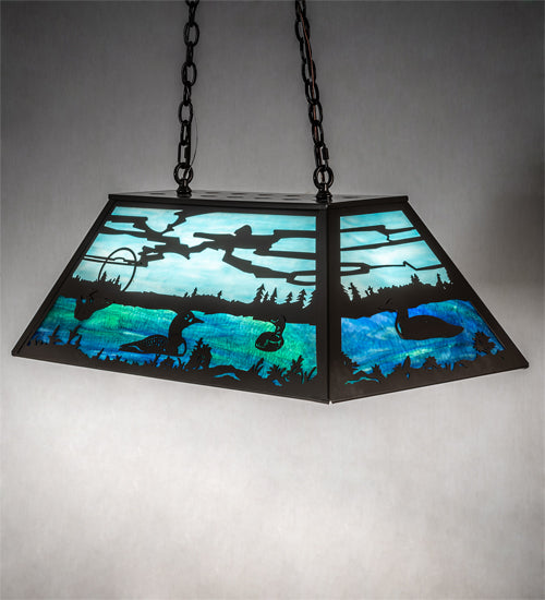 Meyda Lighting Loon 33" 6-Light Timeless Bronze Island Pendant Light With Skuy Blue & Blue Green Art Shade Glass