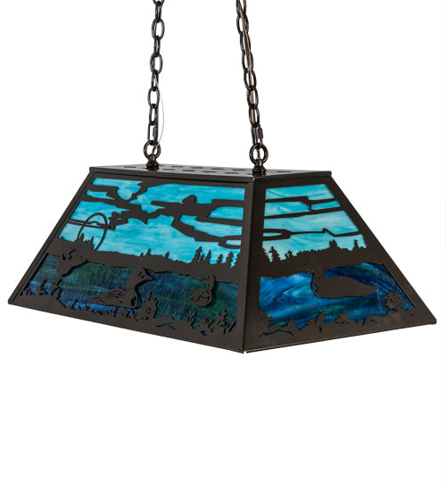 Meyda Lighting Loon 33" 6-Light Timeless Bronze Island Pendant Light With Skuy Blue & Blue Green Art Shade Glass